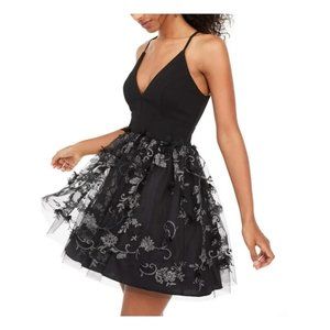 Trixxi Womens Glitter Petals Fit & Flare Party Dress, Black, 11